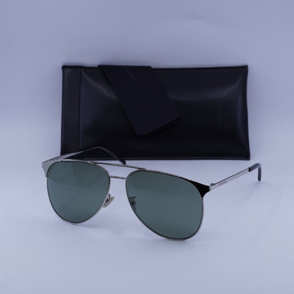 Saint Laurent SL279 004 Aviator Sunglasses - Silver/Green